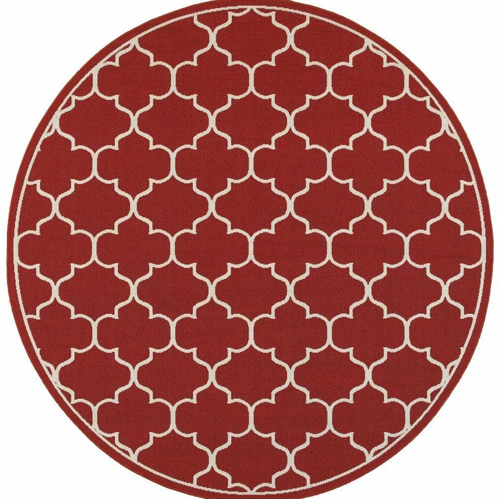 8' X 8' Red and Ivory Round Indoor Outdoor Area Rug - Homeroots - Flyclothing LLC