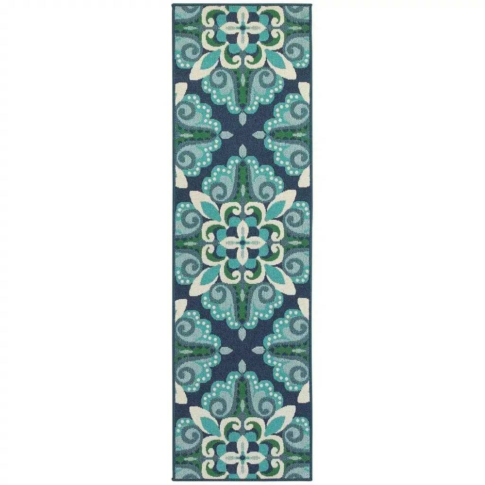 2' X 8' Blue and Green Indoor Outdoor Area Rug - Homeroots - Flyclothing LLC