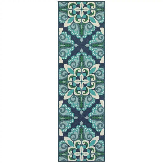2' X 8' Blue and Green Indoor Outdoor Area Rug - Homeroots - Flyclothing LLC