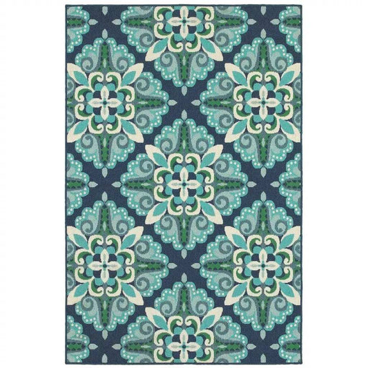 4' X 6' Blue and Green Indoor Outdoor Area Rug - Homeroots - Flyclothing LLC