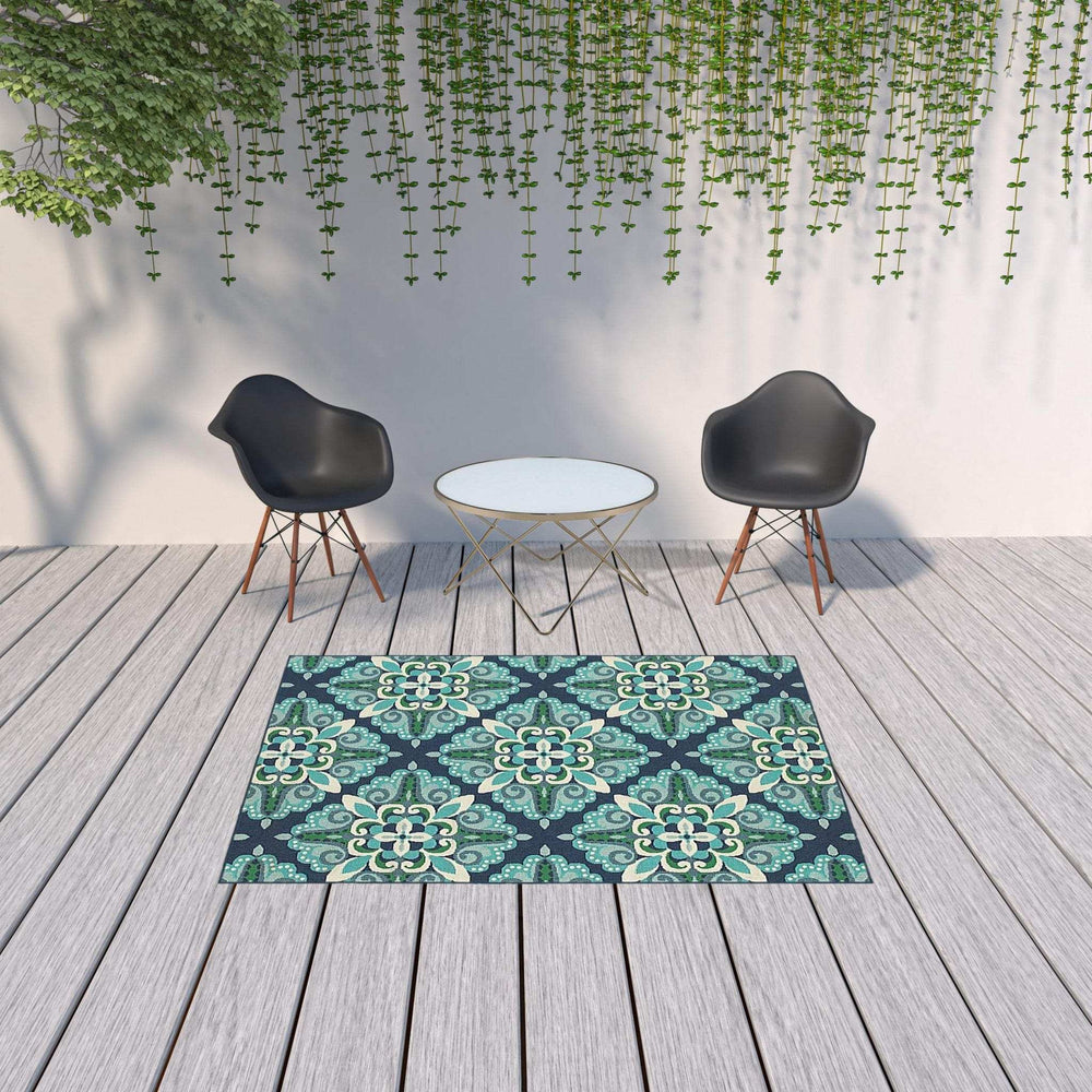5' X 8' Blue and Green Indoor Outdoor Area Rug - Homeroots - Flyclothing LLC