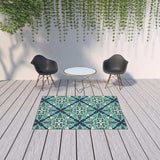 5' X 8' Blue and Green Indoor Outdoor Area Rug - Homeroots - Flyclothing LLC