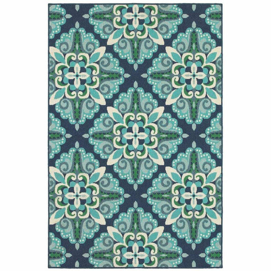 7' X 10' Blue and Green Indoor Outdoor Area Rug - Homeroots - Flyclothing LLC