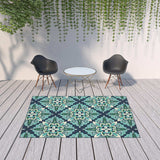 7' X 10' Blue and Green Indoor Outdoor Area Rug - Homeroots - Flyclothing LLC