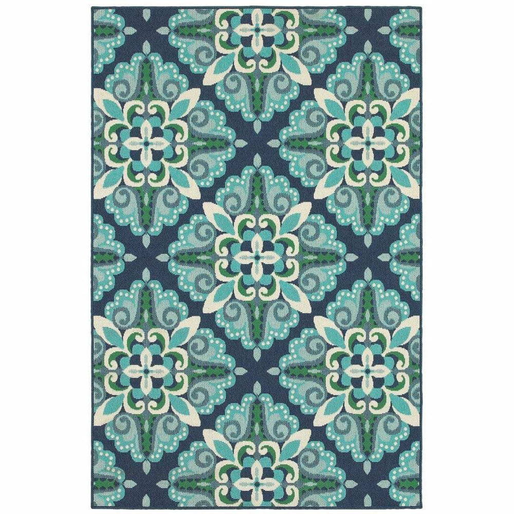 8' X 11' Blue and Green Indoor Outdoor Area Rug - Homeroots - Flyclothing LLC