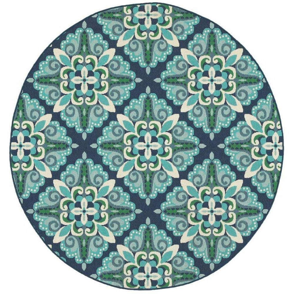 8' X 8' Blue and Green Round Indoor Outdoor Area Rug - Homeroots - Flyclothing LLC