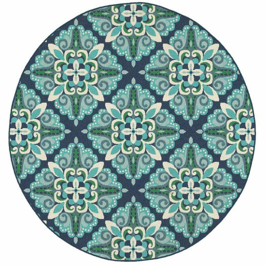 8' X 8' Blue and Green Round Indoor Outdoor Area Rug - Homeroots - Flyclothing LLC
