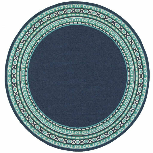8' X 8' Blue and Green Round Indoor Outdoor Area Rug - Homeroots - Flyclothing LLC