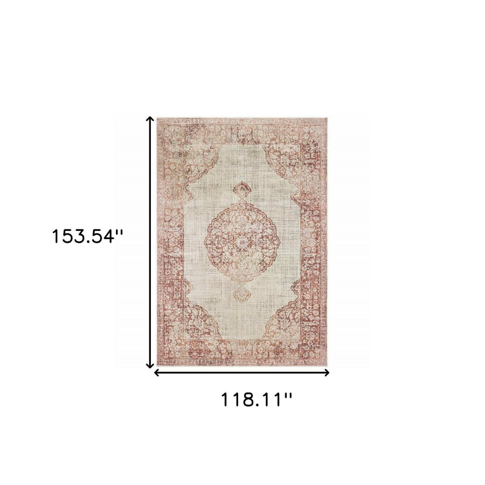 10' X 13' Ivory And Pink Medallion Area Rug - Homeroots - Flyclothing LLC