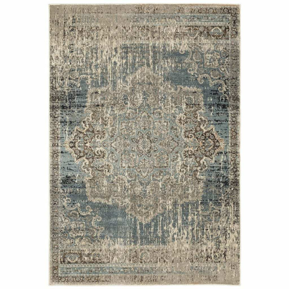 10' X 13' Blue And Ivory Medallion Area Rug - Homeroots - Flyclothing LLC
