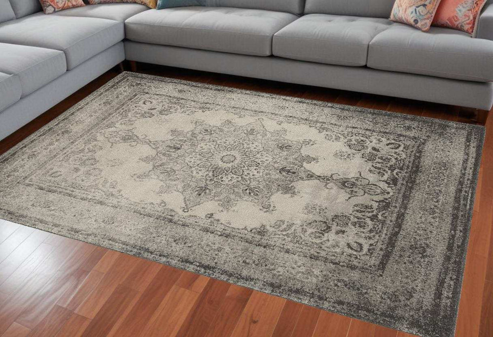 10' X 13' Ivory And Gray Pale Medallion Area Rug - Homeroots - Flyclothing LLC