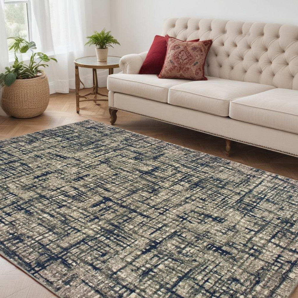 5' X 8' Gray And Navy Abstract Area Rug - Homeroots - Flyclothing LLC