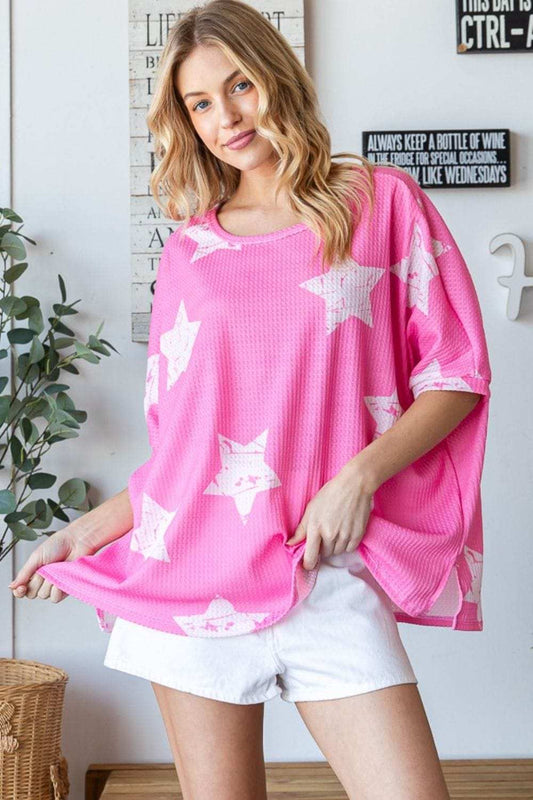 HOPELY Star Pattern Oversized Waffle T-Shirt - Trendsi - Flyclothing LLC