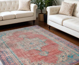 8' X 10' Red And Blue Oriental Area Rug - Homeroots - Flyclothing LLC