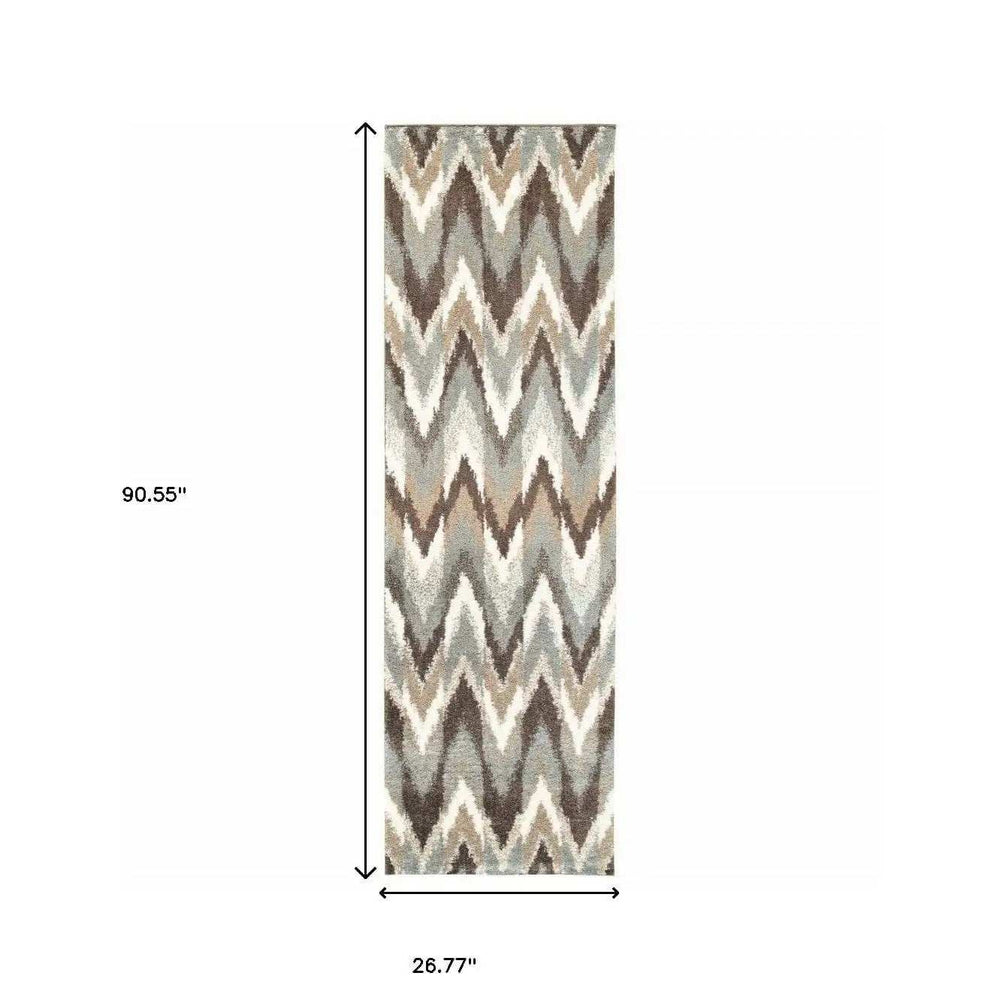 2' X 8' Gray And Taupe Ikat Pattern Runner Rug - Homeroots - Flyclothing LLC
