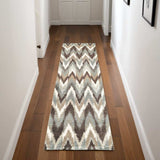 2' X 8' Gray And Taupe Ikat Pattern Runner Rug - Homeroots - Flyclothing LLC