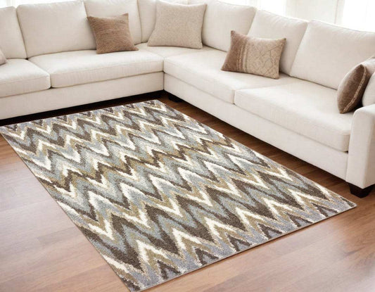 5' X 8' Gray And Taupe Ikat Pattern Area Rug - Homeroots - Flyclothing LLC