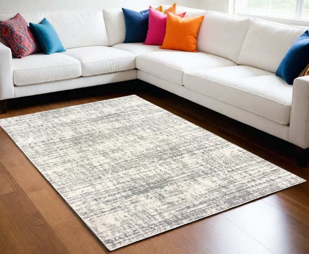 7' X 10' Ivory And Gray Abstract Strokes Area Rug - Homeroots - Flyclothing LLC