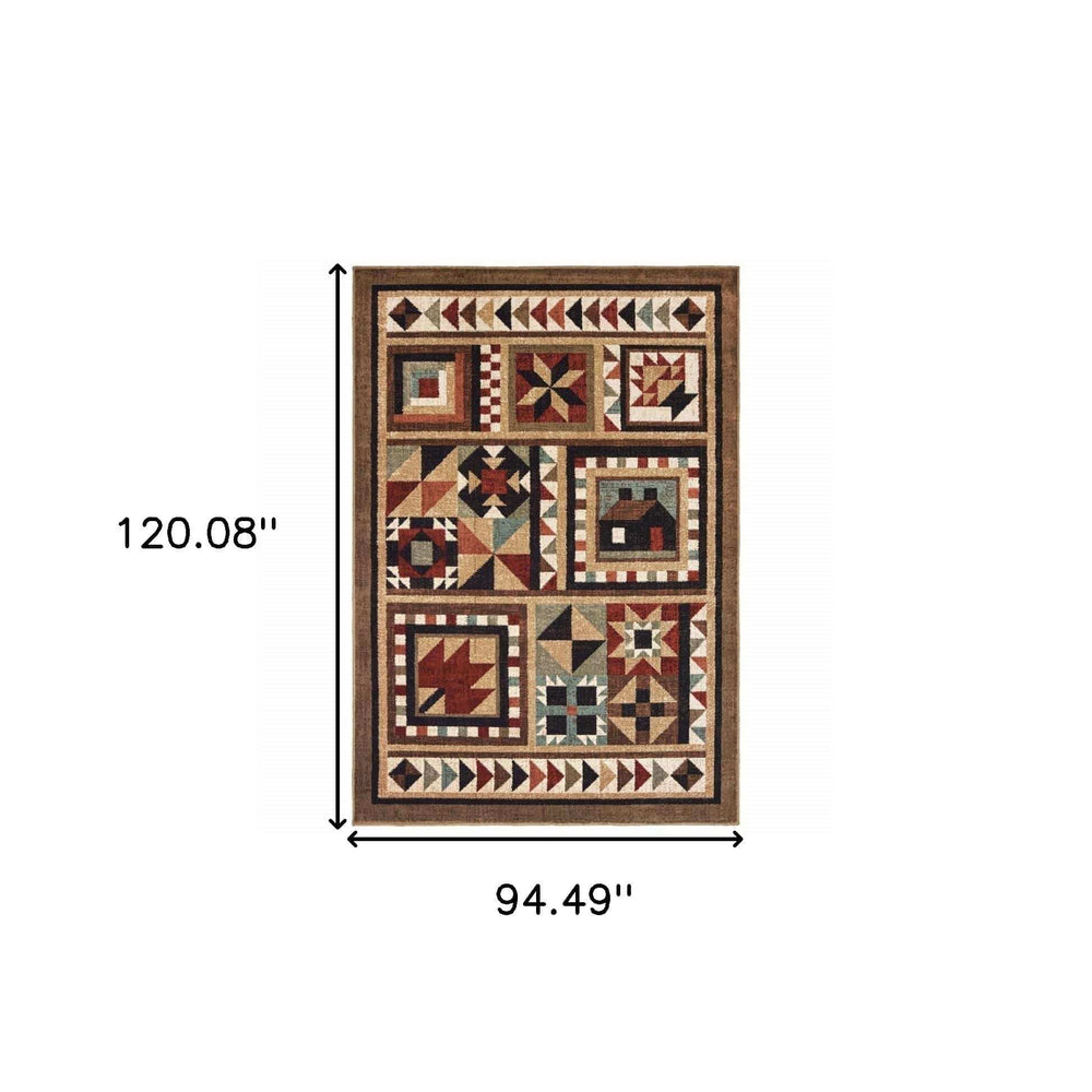 8' X 10' Brown And Red Ikat Patchwork Area Rug - Homeroots - Flyclothing LLC