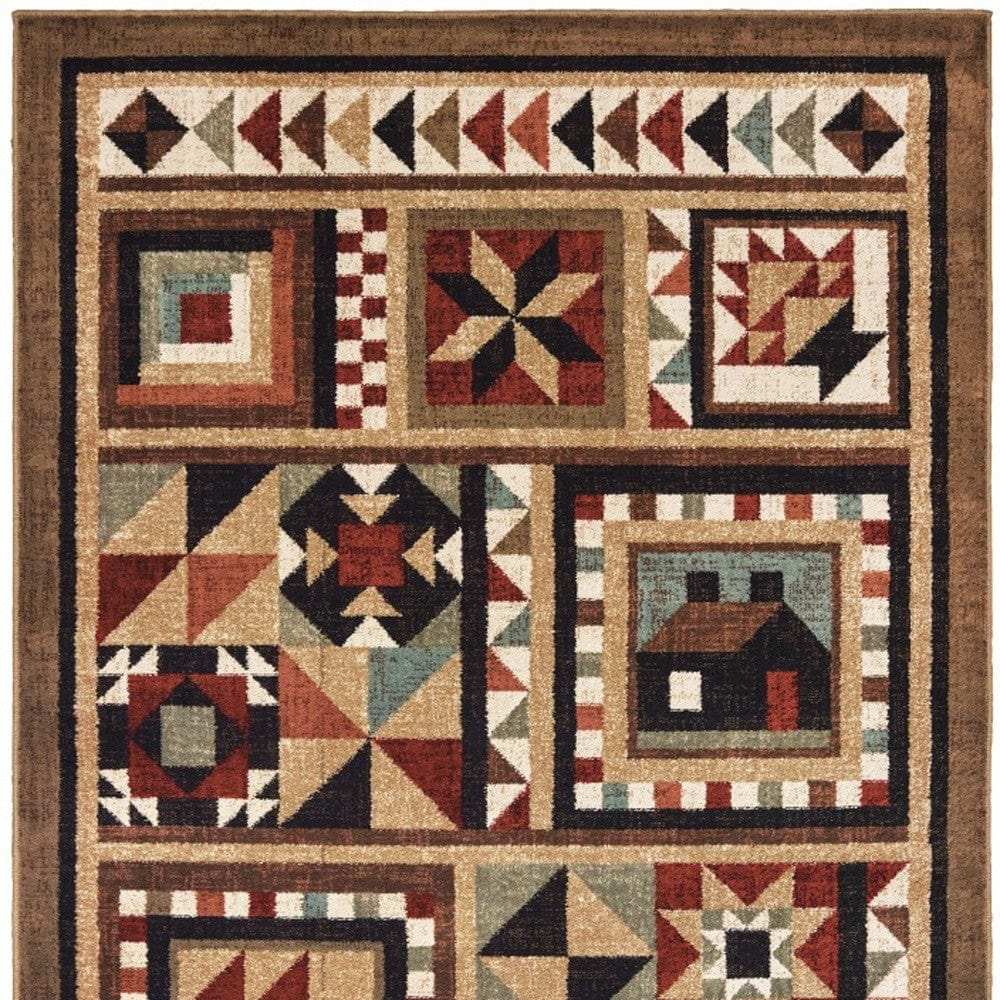8' X 10' Brown And Red Ikat Patchwork Area Rug - Homeroots - Flyclothing LLC