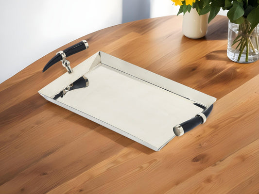 19" Silver Stainless Steel Serving Tray - Homeroots