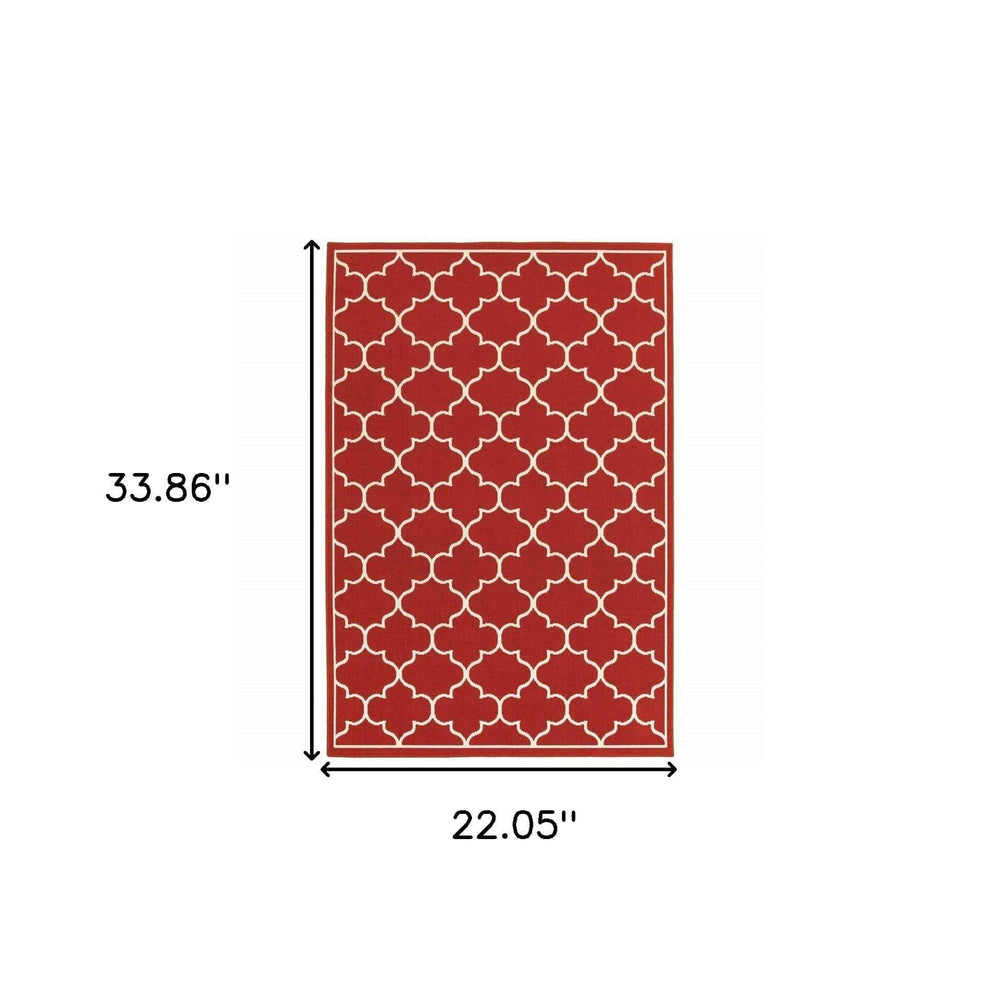 2' X 3' Red and Ivory Indoor Outdoor Area Rug - Homeroots - Flyclothing LLC