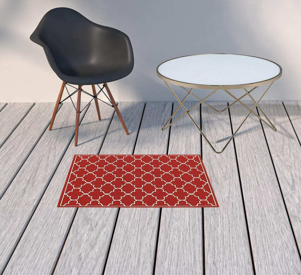2' X 3' Red and Ivory Indoor Outdoor Area Rug - Homeroots - Flyclothing LLC