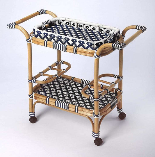 Blue And White Rattan Bar Cart - Homeroots - Flyclothing LLC