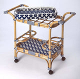 Blue And White Rattan Bar Cart - Homeroots - Flyclothing LLC