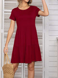 Round Neck Short Sleeve Mini Tee Dress - Trendsi - Flyclothing LLC