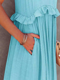 Ruffled Sleeveless Tiered Maxi Dress with Pockets - Trendsi - Flyclothing LLC