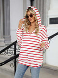 Drawstring Striped Long Sleeve Hoodie - Trendsi - Flyclothing LLC