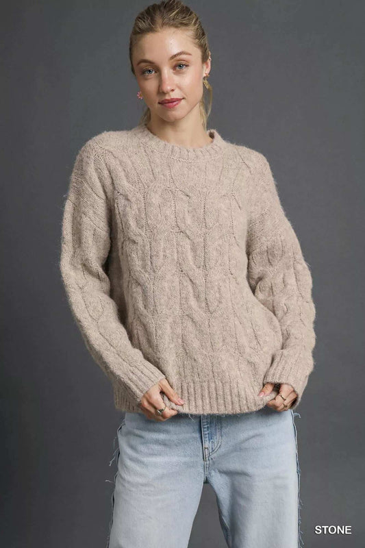 Umgee Cable Knit Cozy Sweater - Trendsi - Flyclothing LLC