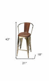 28" Brown And Gold Iron Bar Chair - Homeroots