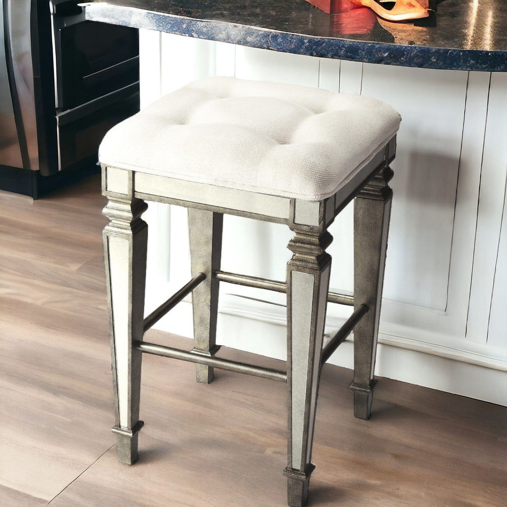 30" White And Silver Backless Counter Height Bar Chair - Homeroots - Flyclothing LLC