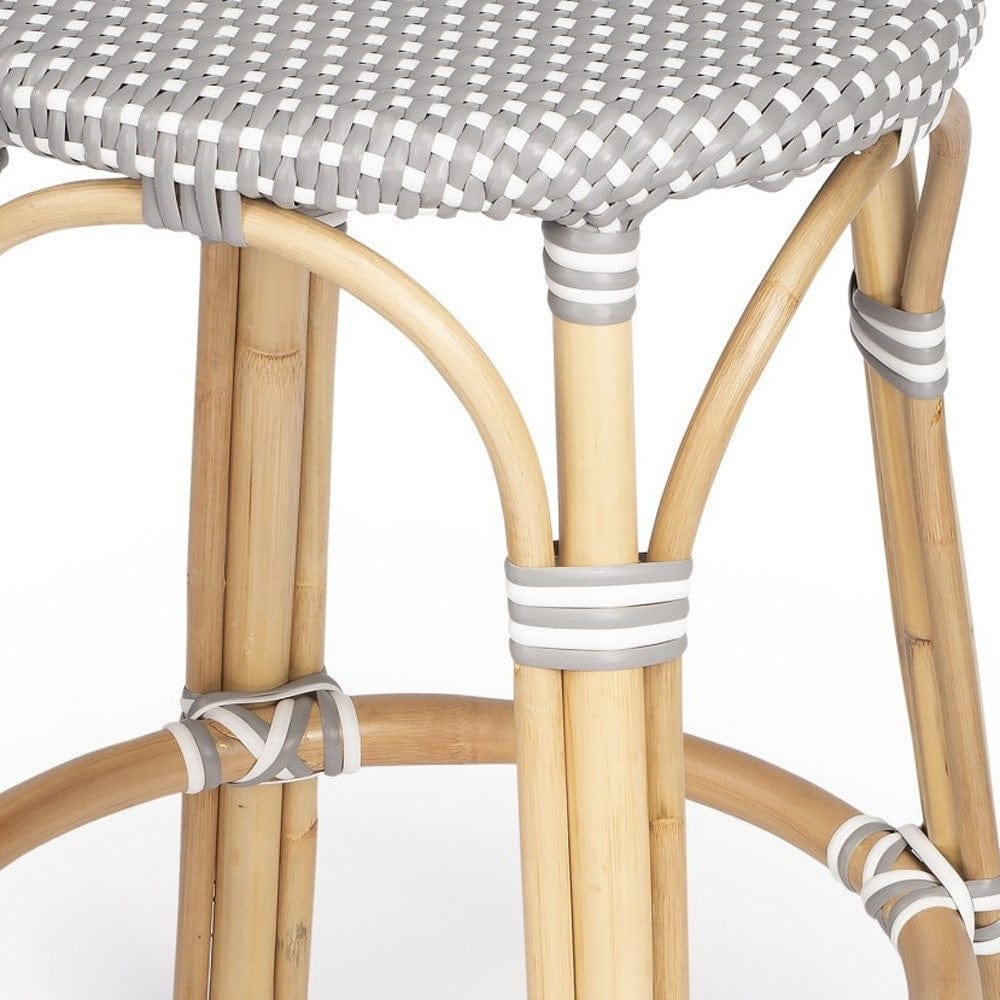 24" Natural Gray and White Rattan Backless Counter Height Bar Chair - Homeroots - Flyclothing LLC