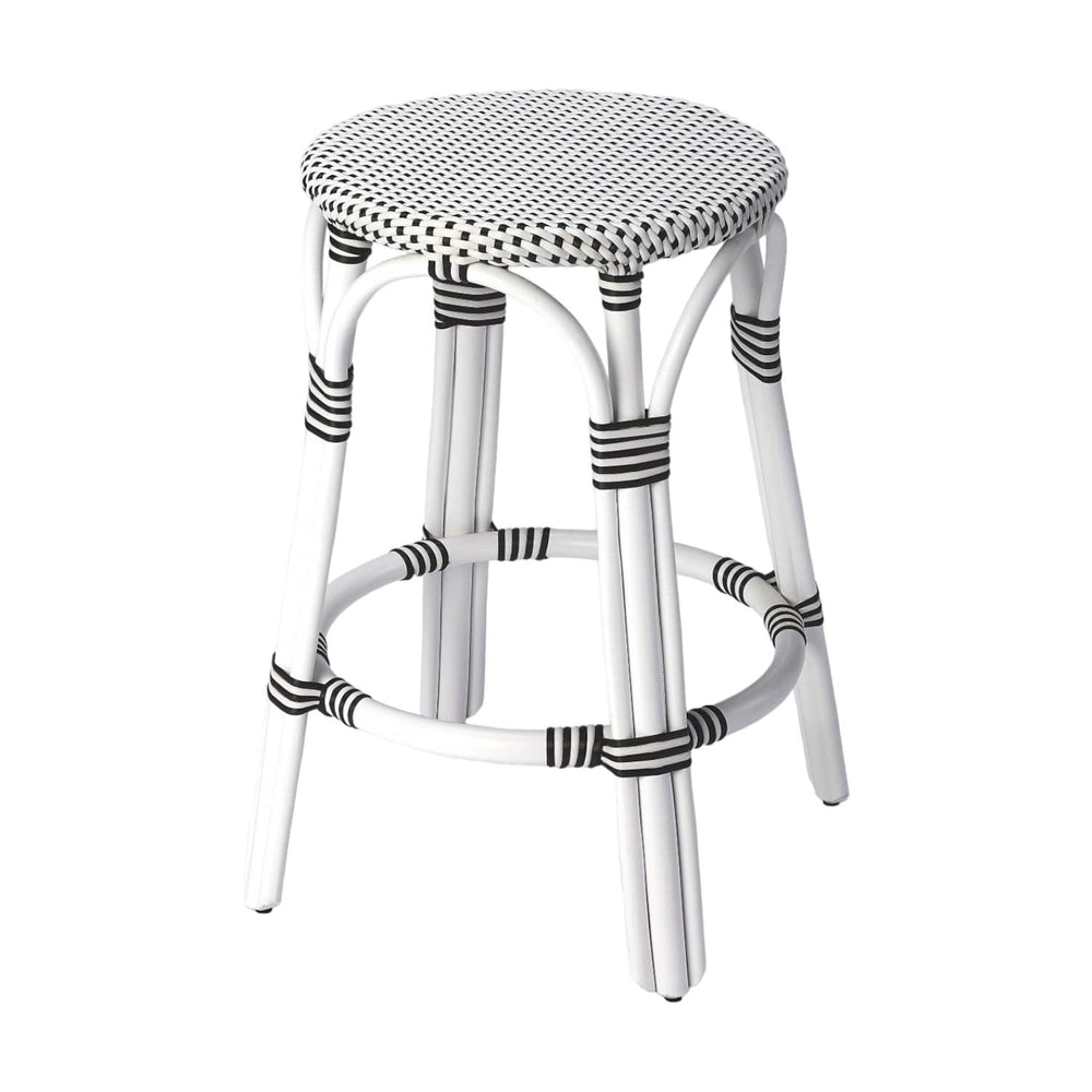 24" Black and White Rattan Backless Counter Height Bar Chair - Homeroots - Flyclothing LLC