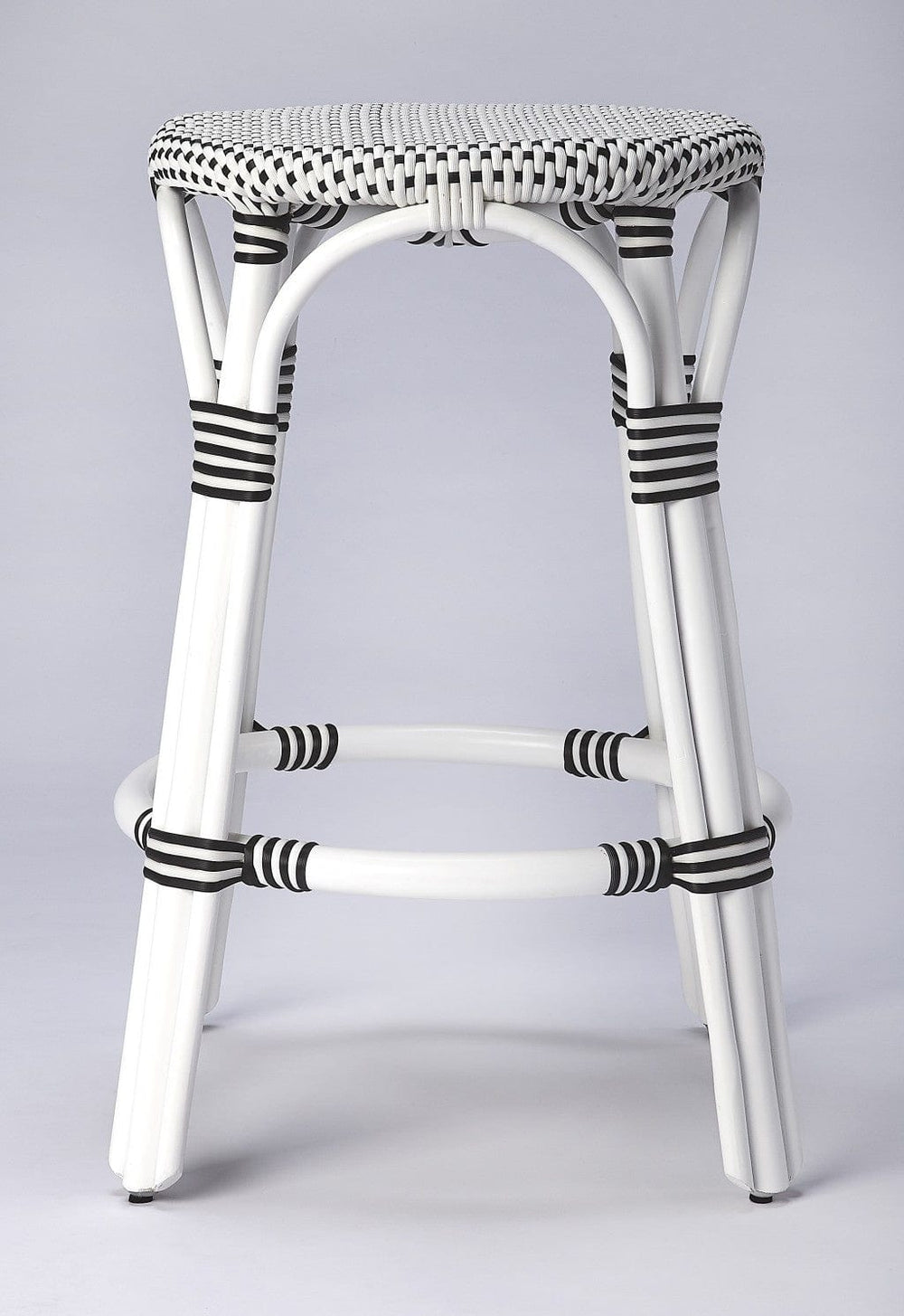 24" Black and White Rattan Backless Counter Height Bar Chair - Homeroots - Flyclothing LLC
