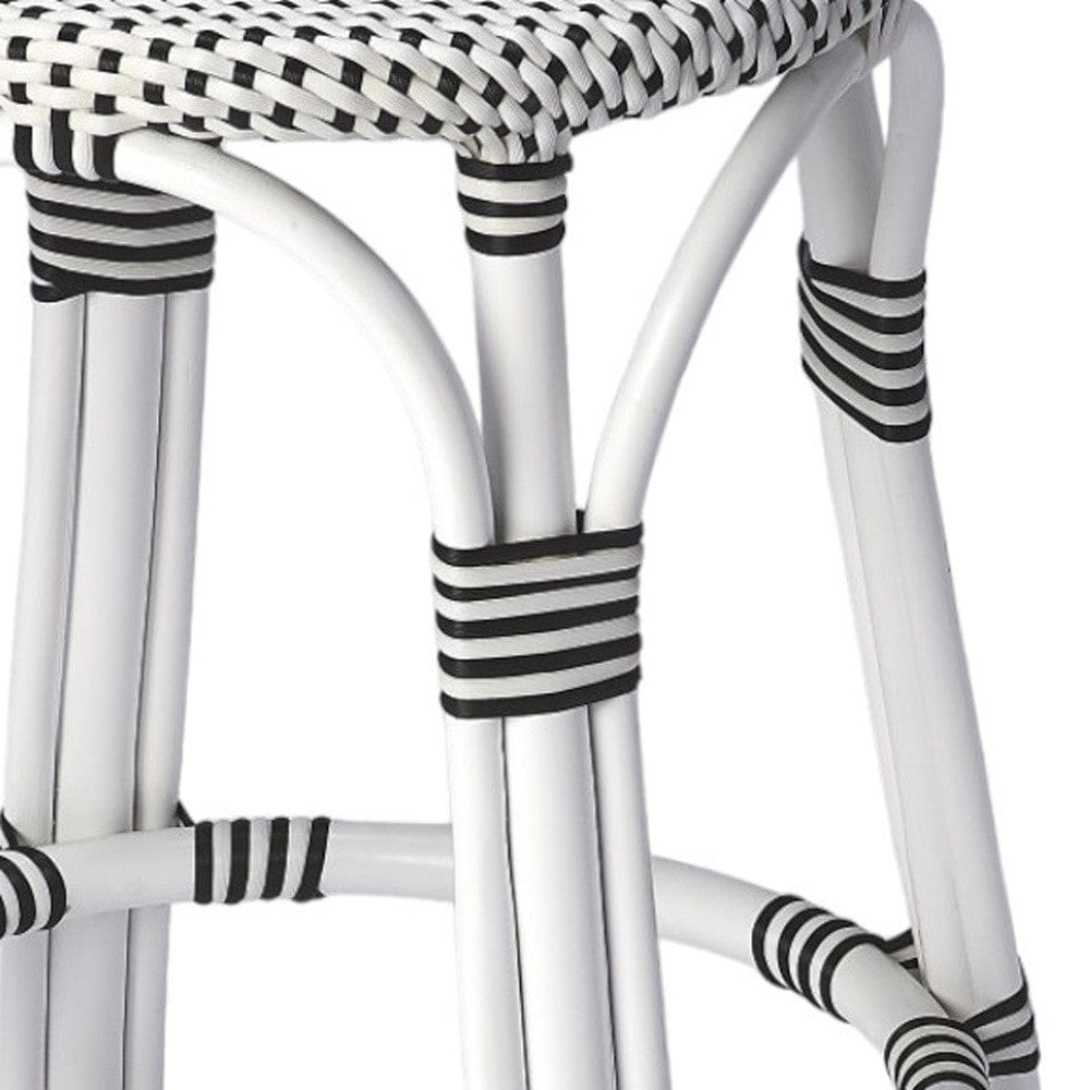24" Black and White Rattan Backless Counter Height Bar Chair - Homeroots - Flyclothing LLC