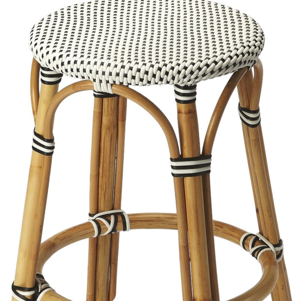 24" Natural Black and White Rattan Backless Counter Height Bar Chair - Homeroots - Flyclothing LLC