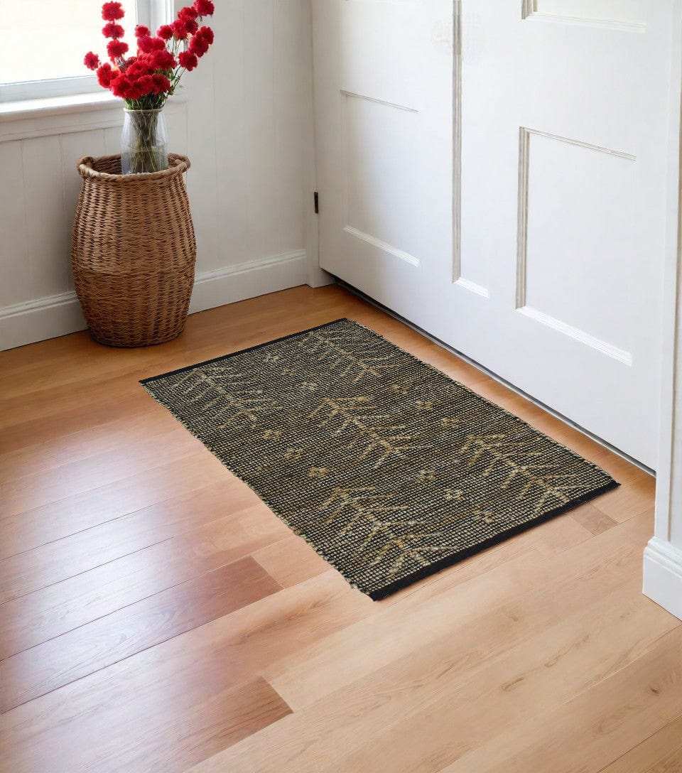 2' X 3' Black Distressed Tribal Scatter Rug - Homeroots - Flyclothing LLC