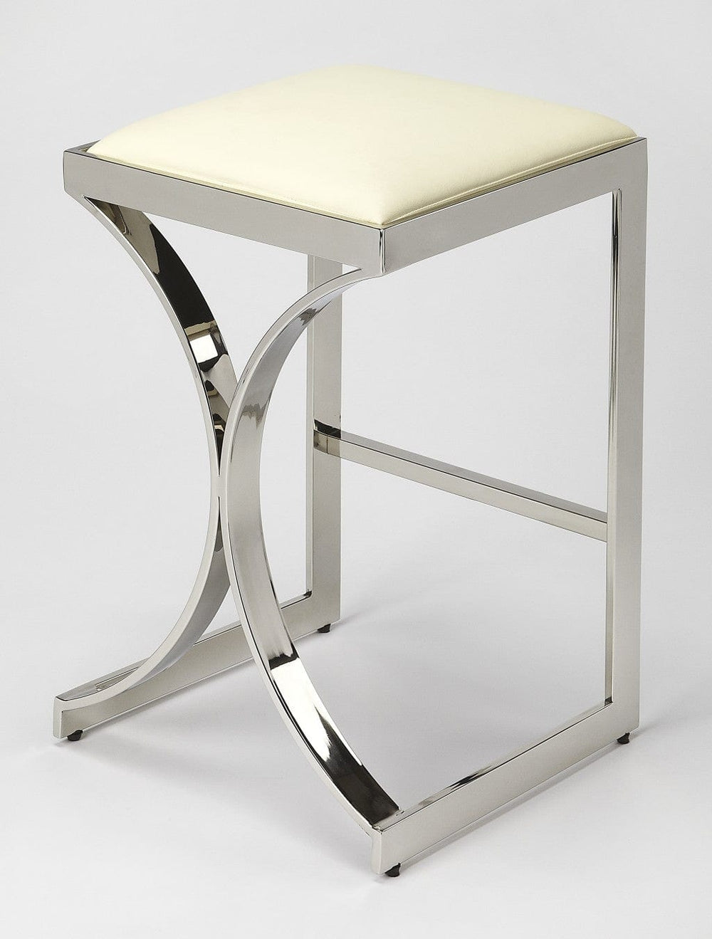 24" Off White And Silver Faux Leather And Iron Backless Counter Height Bar Chair - Homeroots - Flyclothing LLC