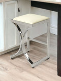 24" Off White And Silver Faux Leather And Iron Backless Counter Height Bar Chair - Homeroots - Flyclothing LLC