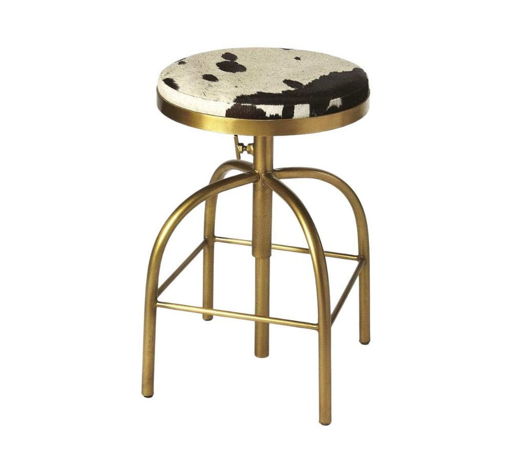 Black Off White And Gold Hair on Hide And Iron Adjustable Height Swivel Bar Chair - Homeroots - Flyclothing LLC