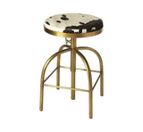 Black Off White And Gold Hair on Hide And Iron Adjustable Height Swivel Bar Chair - Homeroots - Flyclothing LLC