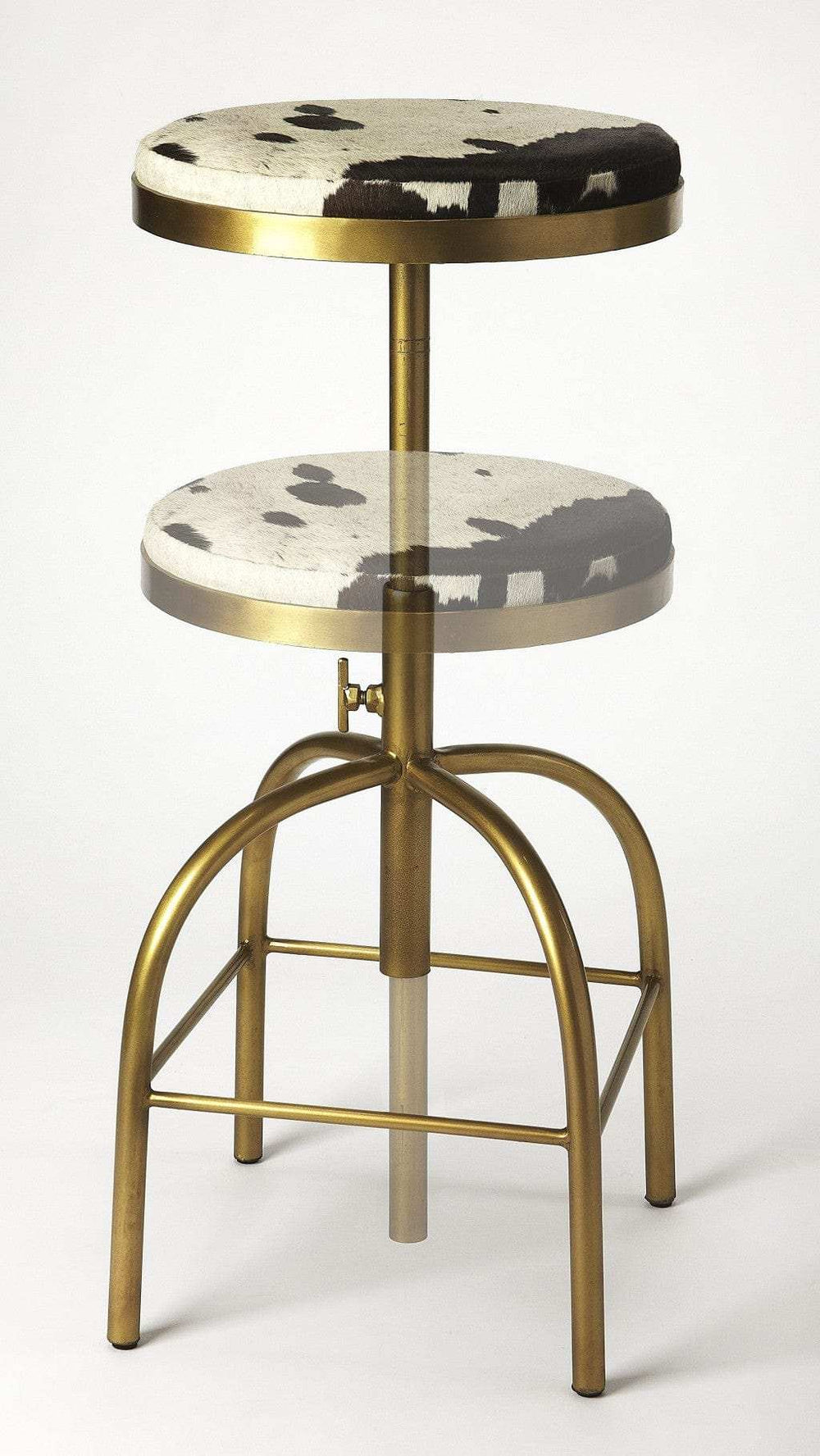 Black Off White And Gold Hair on Hide And Iron Adjustable Height Swivel Bar Chair - Homeroots - Flyclothing LLC