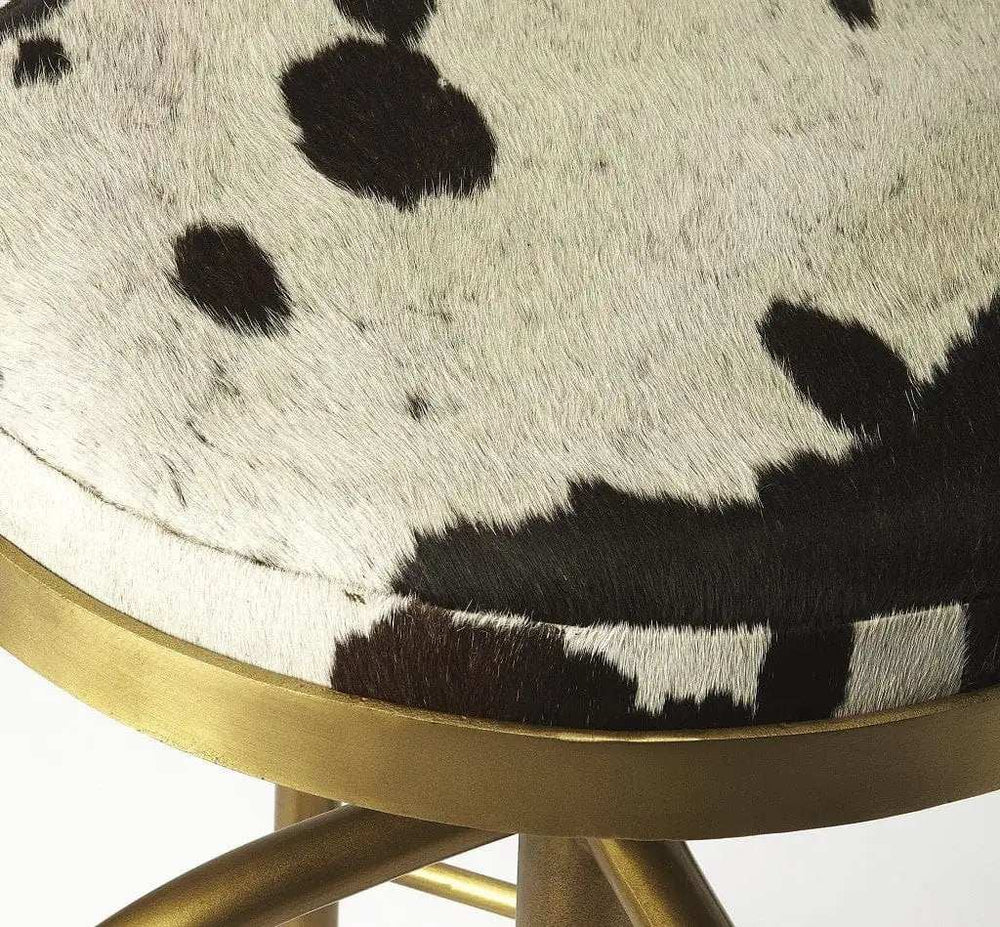 Black Off White And Gold Hair on Hide And Iron Adjustable Height Swivel Bar Chair - Homeroots - Flyclothing LLC