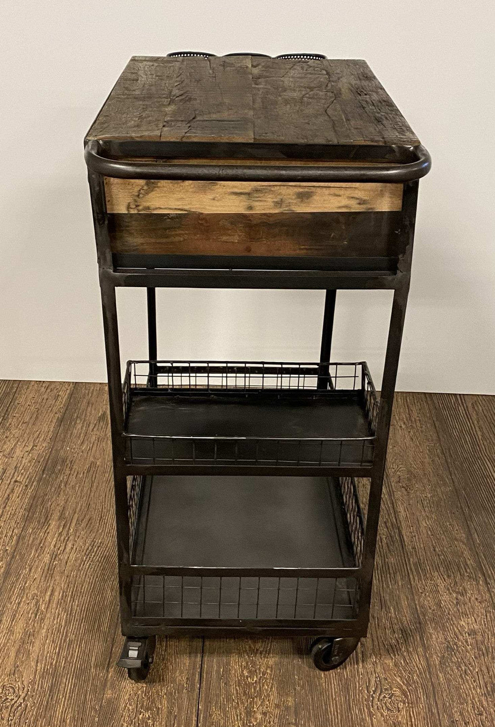 Rolling Rustic Black And Natural Bar Cart - Homeroots - Flyclothing LLC