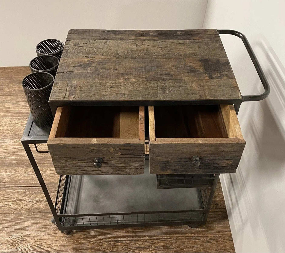 Rolling Rustic Black And Natural Bar Cart - Homeroots - Flyclothing LLC