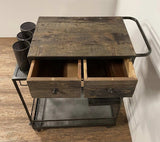 Rolling Rustic Black And Natural Bar Cart - Homeroots - Flyclothing LLC